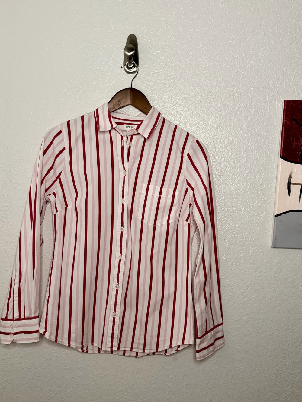 J.Crew Red Pink Striped Button-Down Shirt Blouse S